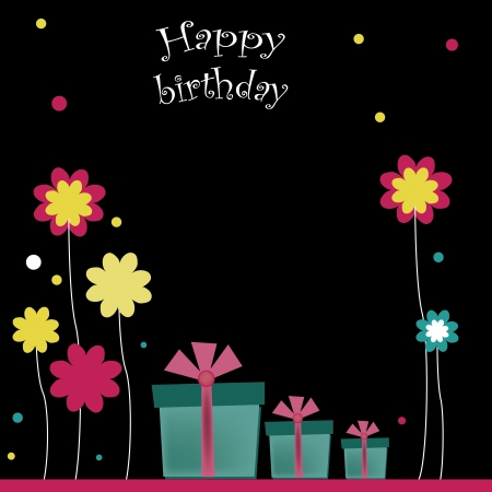 three boxes with some flowers wishing happy birthdayのイラスト素材