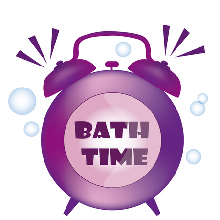 a purple bath time clock with some bubblesのイラスト素材
