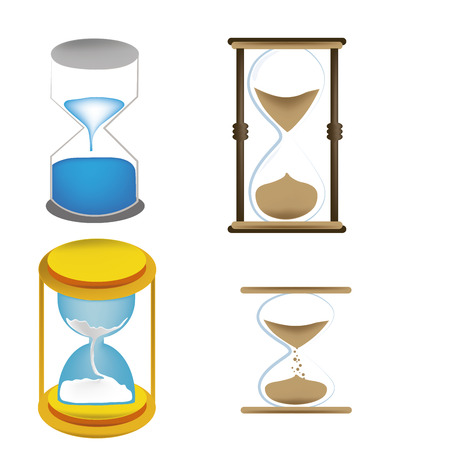 four sand clocks with different styles and colors in white backgroundのイラスト素材