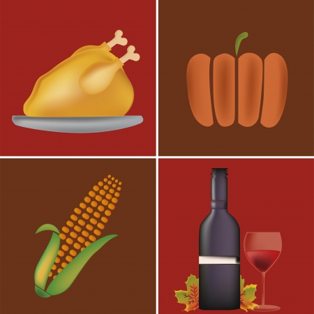 four icons with colors related to thanksgiving day in brown red backgroundのイラスト素材