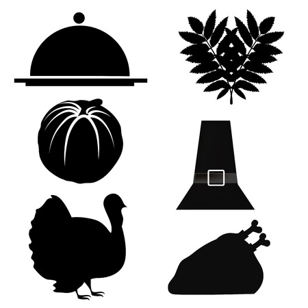 six silhouettes related to thanksgiving stuff like food and traditionのイラスト素材