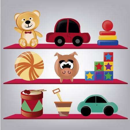 nine different toys with a lot of colors in grey backgroundのイラスト素材