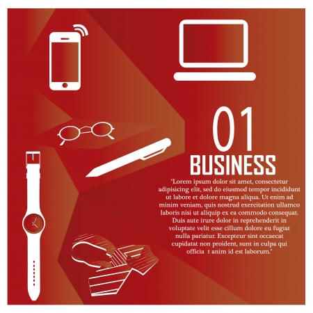 a red infographic design with some devices and stuff related to businessのイラスト素材