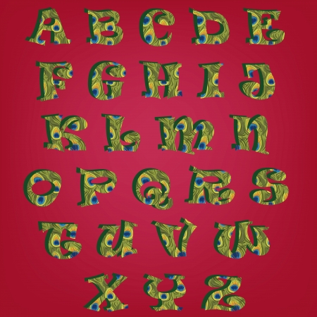 a green and natural styled alphabet in red backgroundのイラスト素材