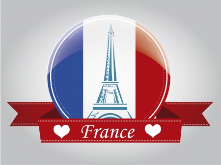 a blue silhouette of the eiffel tower in a circle with the france flag and a ribbonのイラスト素材