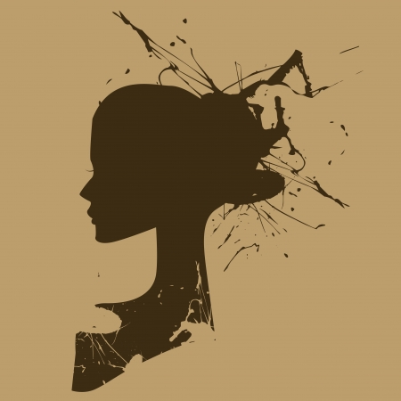 the face of a woman in retro style in yellow backgroundのイラスト素材