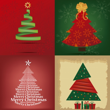 four different christmas tree with some colors and textのイラスト素材