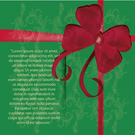 a red ribbon in a green present with some textのイラスト素材