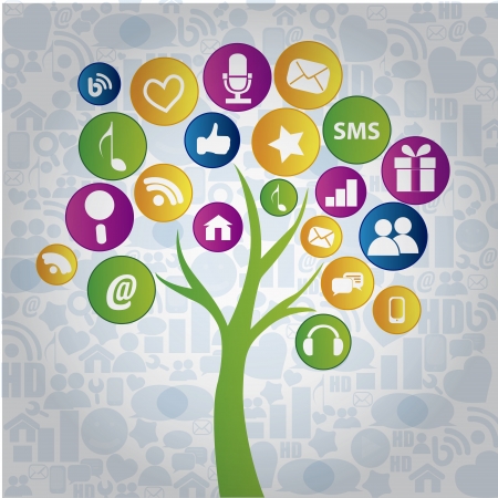 a tree with a lot of colorful web icons のイラスト素材