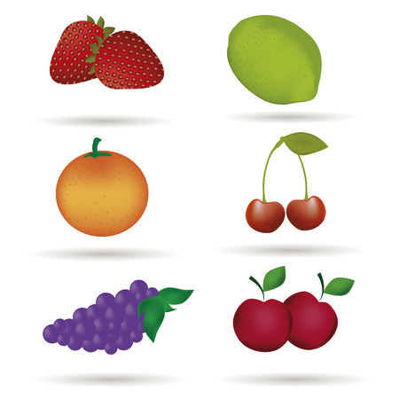 six different colored fruits with shadows in white backgroundのイラスト素材