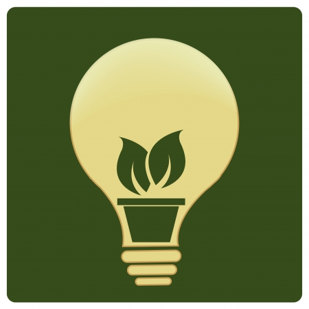 a yellow lightbulb with a green silhouette of a plant のイラスト素材