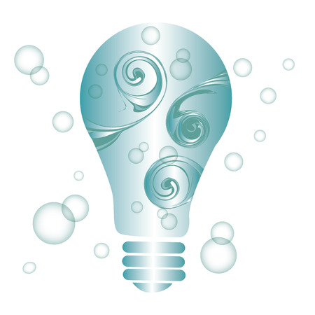 a blue lightbulb with water and waves inside itのイラスト素材