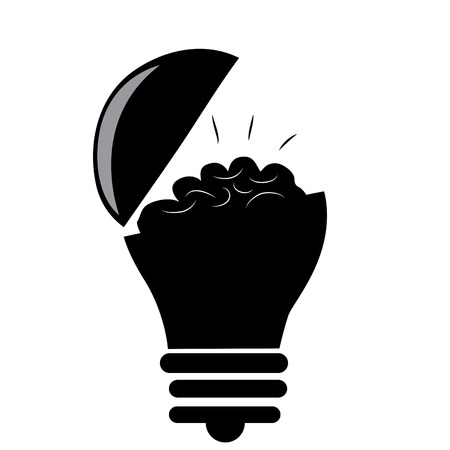 a black lightbulb opened with a brain inside itのイラスト素材