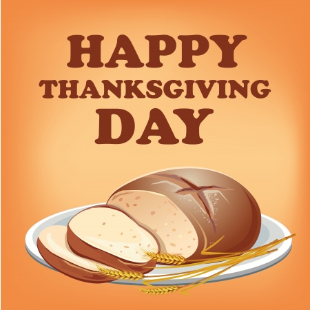 a brown bread with wheat in a white dish for thanksgivingのイラスト素材