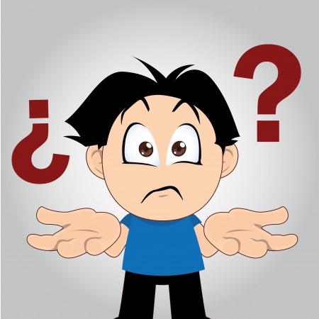 two red question marks are floating in the head of a manのイラスト素材