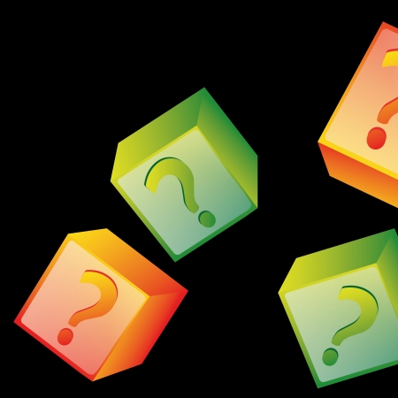 four colored boxes with question marks inside it in black backgroundのイラスト素材