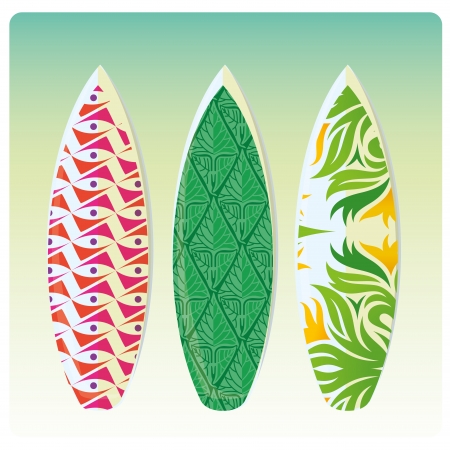 three different surfboards with textures and colorsのイラスト素材