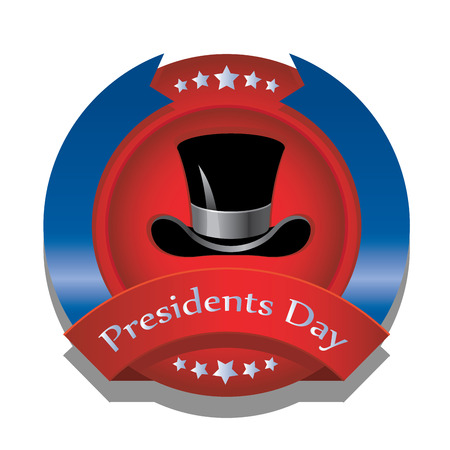 a red and blue round icon with a hat inside it for presidents dayのイラスト素材