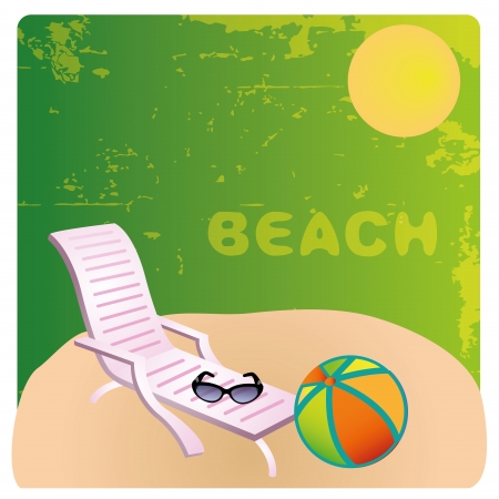 sunglasses in a chair with a beach ball for summerのイラスト素材