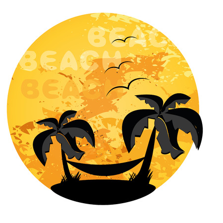 a yellow icon with some silhouettes for summerのイラスト素材