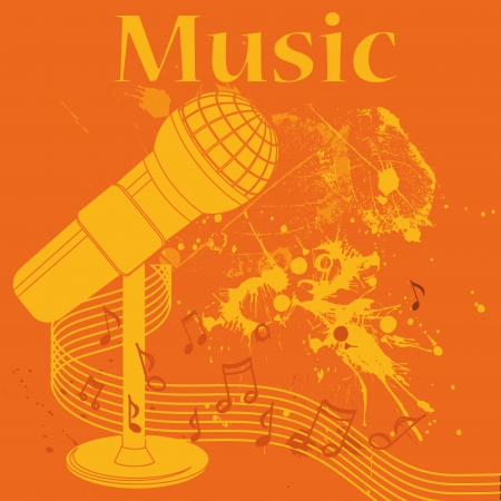 a yellow silhouette of a microphone in an orange backgroundのイラスト素材