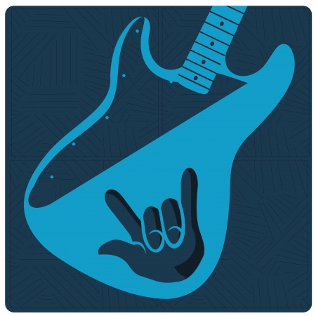 a blue silhouette of a guitar with a hand in itのイラスト素材