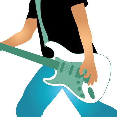 a man playing the guitar in white backgroundのイラスト素材