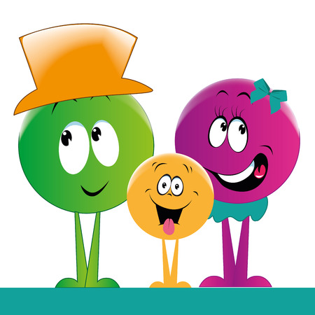 a happy family of round persons in a white backgroundのイラスト素材