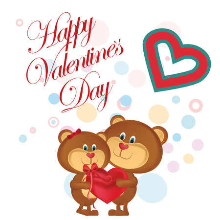 a pair of happy teddy bear with a giftのイラスト素材