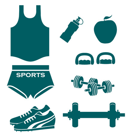 a lot of blue silhouettes related to fitnessのイラスト素材