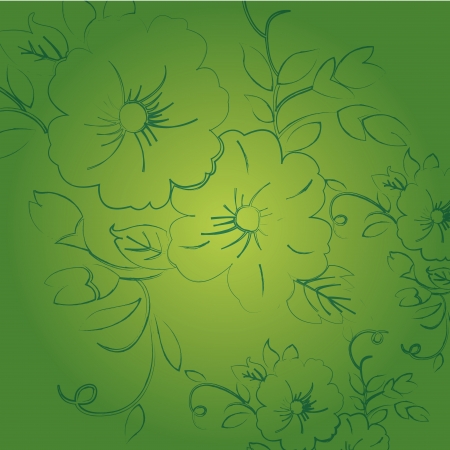 green silhouettes of flowers in a green backgroundのイラスト素材