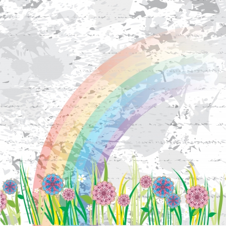 a colored rainbow in a park with flowersのイラスト素材