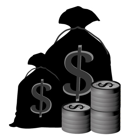 black silhouette of two bags and a pile of moneyのイラスト素材