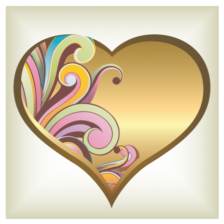 a golden heart with a colored wave inside itのイラスト素材