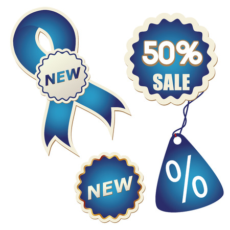 four different blue icons with text for salesのイラスト素材