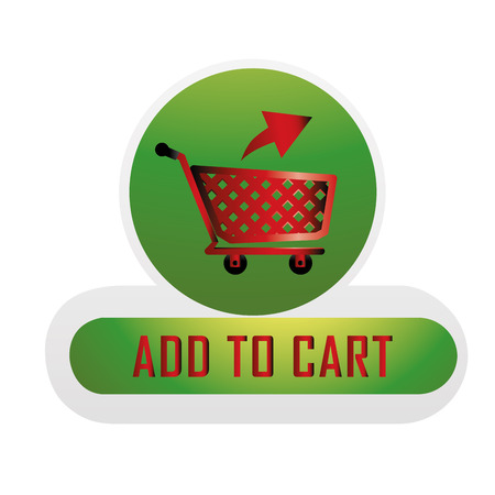 a green icon with a red silhouette of a cart and red textのイラスト素材