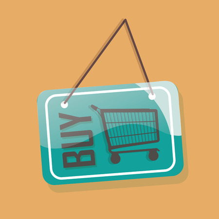 a blue icon with a brown silhouette of a cart and textのイラスト素材
