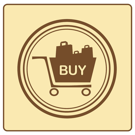 a brown silhouette of a cart with text in a yellow backgroundのイラスト素材