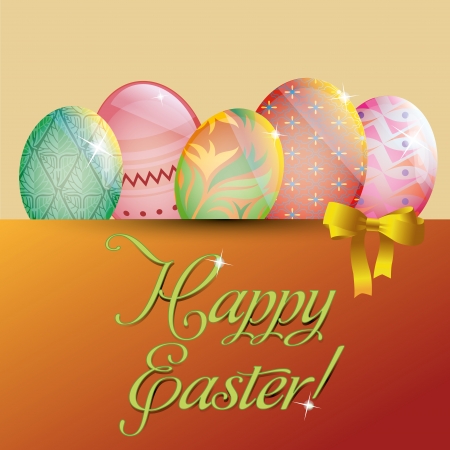 five easter eggs with different textures in an orange backgroundのイラスト素材