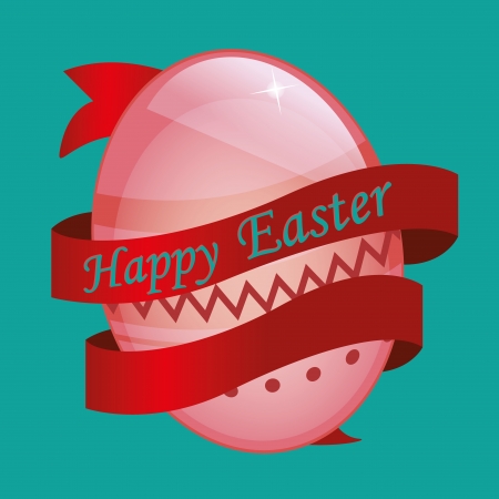a pink easter egg with a red ribbon and textのイラスト素材