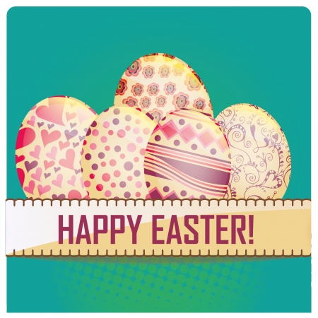 five colored easter eggs with different textures and some textのイラスト素材