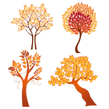 four different colored trees with different styles and leavesのイラスト素材