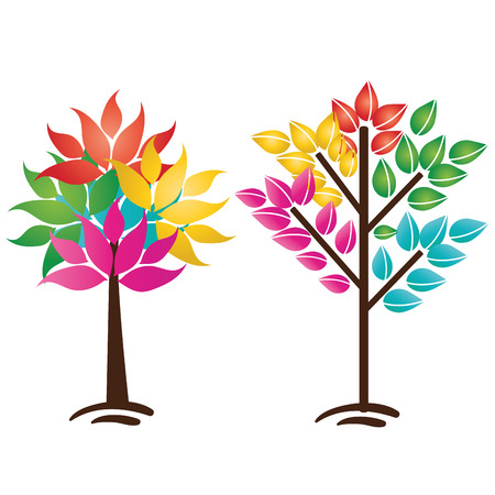 a pair of colored trees with some styles in white backgroundのイラスト素材