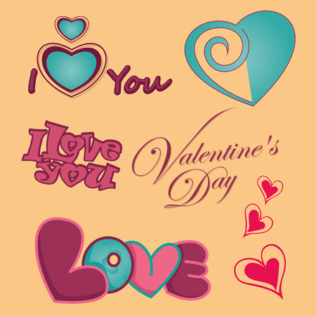 a lot of valentine's day related elements in a yellow backgroundのイラスト素材