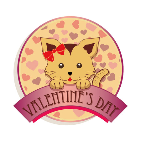 a colored icon with hearts and a cat for valentine's dayのイラスト素材