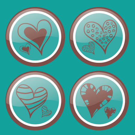 four round icons with brown silhouettes of hearts for valentine's dayのイラスト素材