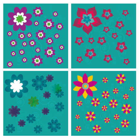 four different styles of flowers with different colorsのイラスト素材