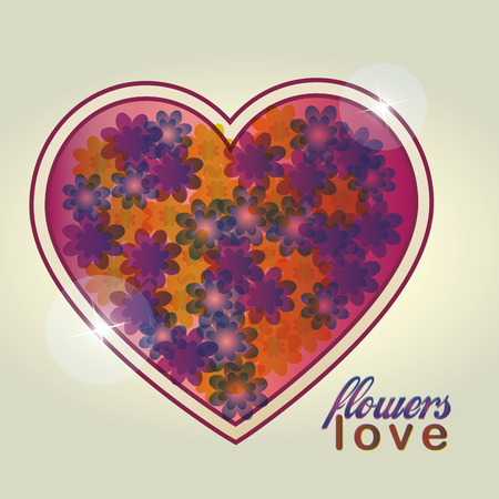 colorful flowers inside a big heart designのイラスト素材
