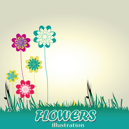 colourful flowers on meadow with textのイラスト素材
