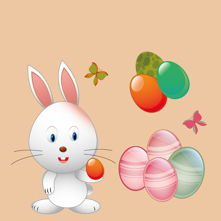 a rabbit with a lot of eggs for this easterのイラスト素材